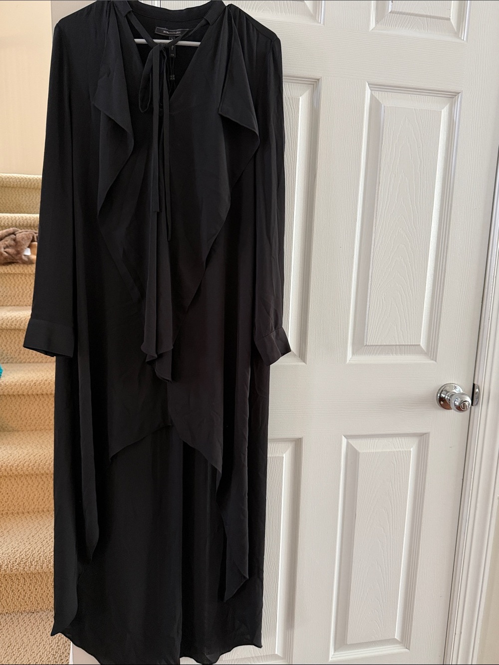 BCBG MAXAZRIA Black Long Sleeve Cascade Frill dress